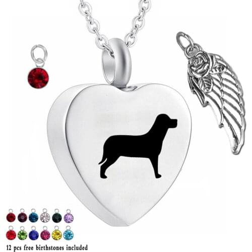 Pet Dog 12 Piece Birthstone Crystal Urn Necklace Heart Memorial Keepsake Pendant Ash Cremation Jewelry for Ashes