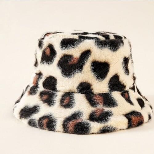 New Winter Leopard Plush Bucket Hats Unisex Outdoor Casual Warm Hat Soft Velvet Fisherman Cap Vintage Wild Lady Fashion Present