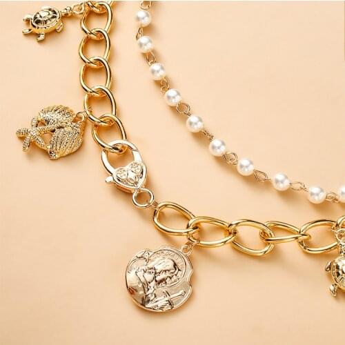 Punk Vintage Layered Portrait Charms Pendan Necklace Set Chunky Thick Cuban Link Chains Choker Necklaces For Women Jewlery