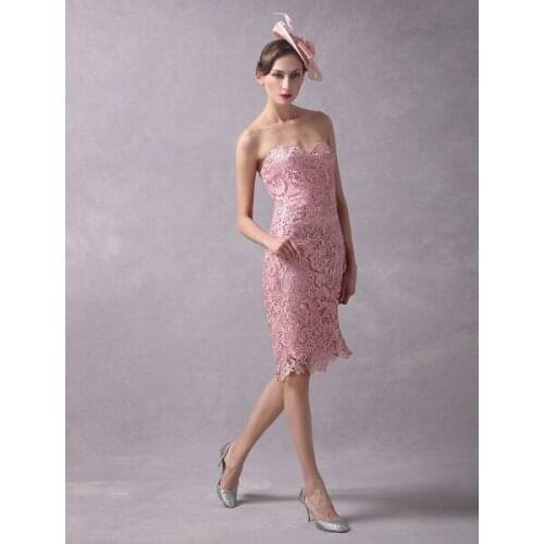 Mother Of The Bride Dress Outfits Cameo Pinklace Short Dress And Jacket Sheath Sweetheart Neck Knee Length Wedding Guest Dress