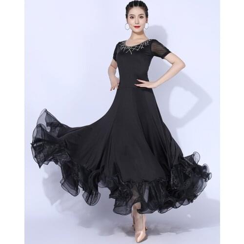 Ballroom Dance Competition Dress Rhinestone Modern Practice Wear Short Sleeve Waltz Dancing Performance Stage Costume VDB3781