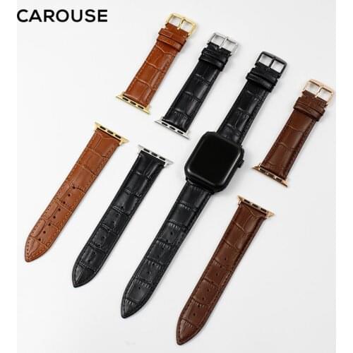 Carouse Genuine Calfskin Bracelet For Apple Watch Band Series 5/4/3/2/1 42mm 38mm Leather Strap iWatch 44mm 40mm Watchband