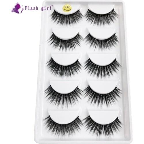 Flash Girl 3D Mink Eyelash 5 Pairs Real Mink Handmade Crossing Lashes Individual Strip Thick Lash Fake Eyelashes 046