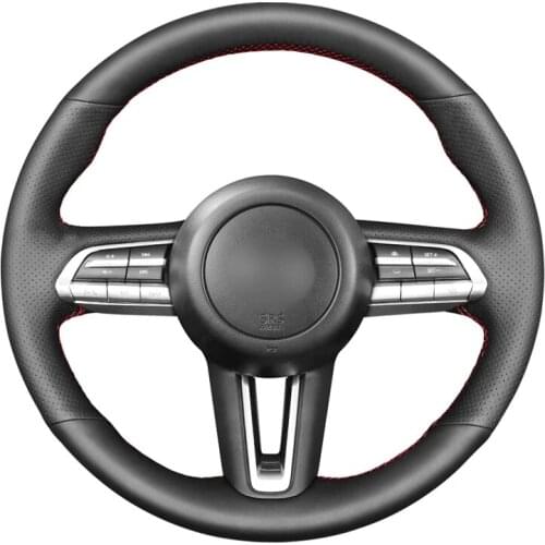 Hand-stitched Black Genuine Leather Car Steering Wheel Cover for Mazda CX-30 CX30 2019-2020 Mazda 3 Axela 2019-2020