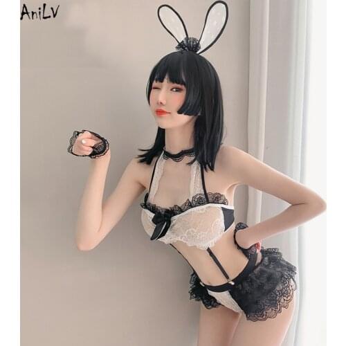 AniLV Sexy Lace Bunny Girl Uniform Temptation Lingerie Costume Lively Cute Rabbit Ear Underwear Pajamas Clothes
