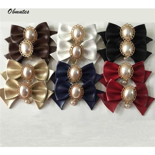 2 pcs Simple Lolita Elegant Accessories Woman Ladies Black PU Leather Bow Shoe Clips Decoration Removable Shoe Buckle