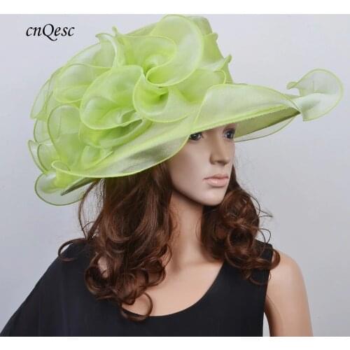 Green Wide brim Organza hat sinamay fascinator hat for Kentucky derby,wedding,races,church,party and other formal occasion