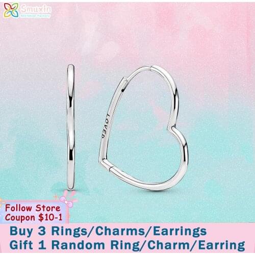Smuxin 925 Sterling Silver Earring Asymmetrical Heart Hoop Earrings Cubic Zirconia Statement Stud Earrings Women Earrings Gift