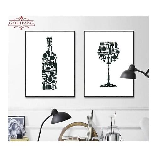 Modern Kitchen Canvas Painting 3 Pieces Wine Cup Wall Art Oil Painting For Dinner Room Decorative Posters Print
