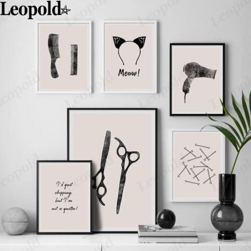 Modern Barber Utensils Canvas Poster Comb Scissors Hair Band Hairpin Painting Wall Art Simple Hair Salon Decoration