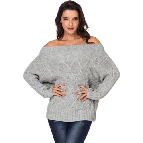 2018 Womens Winter Outwear Sweaters Coats Yoga Sweater Top Sportswear for Women Sexy Off Shoulder Loose Cable Knit Sweater