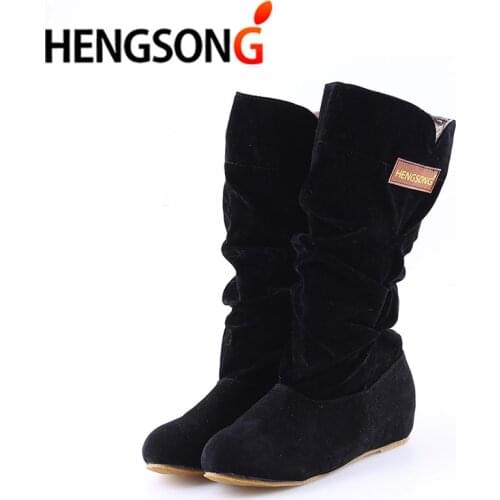 GAOKE Autumn Winter Boots Women Female Round Toe Mid-calf Princess Sweet Boot Stylish Flat Flock Shoes Snow Boots