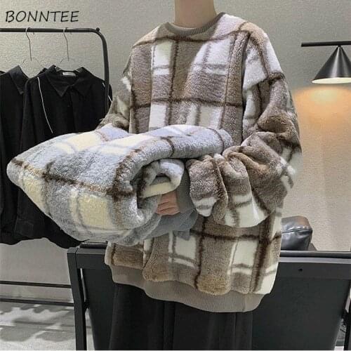 Women No Hat Hoodies Comfortable Plaid Soft Warm Winter Loose Fashion Leisure All-match Couple Sweatshirts Daily Korean Version