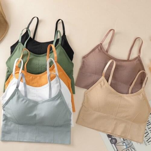Women Crop Tops Seamless Underwear Female Tank Camis Sexy Lingerie Intimates Removable Padded Camisole Sports Solid Color Top