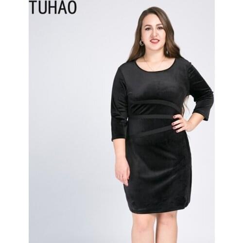TUHAO 2020 Spring Elegant Black Velvet Women Dress Office Lady Gothic Party Night Club Dresses Plus Size 8XL 7XL 6XL Cloth WM04