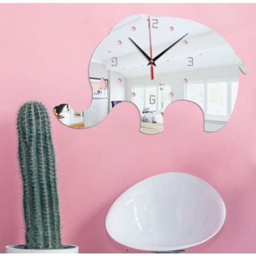 Animals Elephant Wall Clock Home Decor Modern Design Mirror Effect Elephants DIY Clock 2021 New
