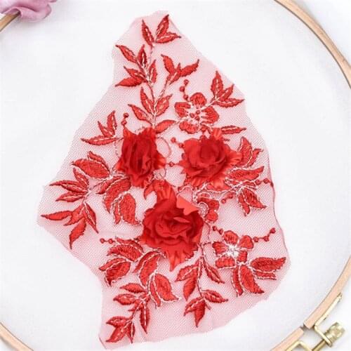 1Pc 3D High-grade Beaded Lace Flowers Fabric Applique DIY Headscarf Dance Performance Clothing Decorative Cloth Applique 14X18cm