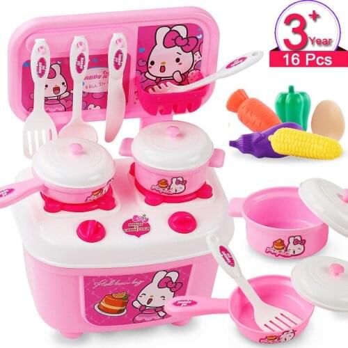 16pcs Children Miniature Kitchen Toys Set Pretend Play Simulation Pot Pan Cooking Utensils Tableware Food Cookware Girls Gift