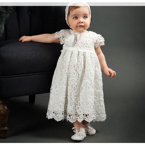 Brand 3pcs Baby Girls Dresses Baptism With Hat Baby Girl 1 Year Birthday Baptism Clothes Lace Christening Ball Gown RBF184002
