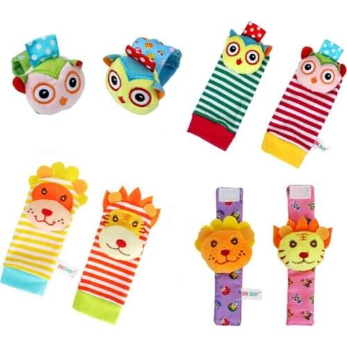 4pcs Infant Baby Wrist Rattle Toys Newborn Plush Socks Lion Owl Animal development Hand Rattle Foot Socks baby toys 0-12 months