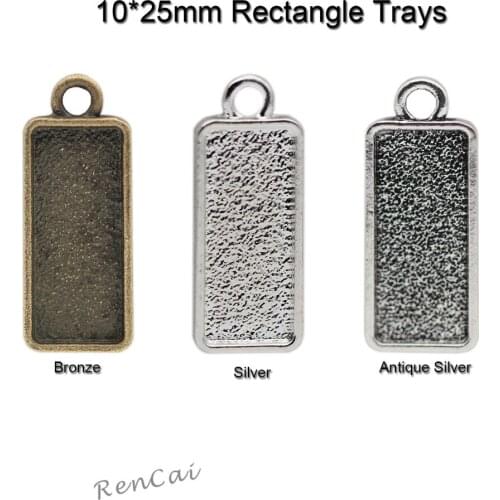 50pcs/lot 10*25m Rectangle Pendant Trays Base Blank Ant Silver/Bronze/Silver Cabochon Frame Bezel Settings For DIY Pendant Cameo