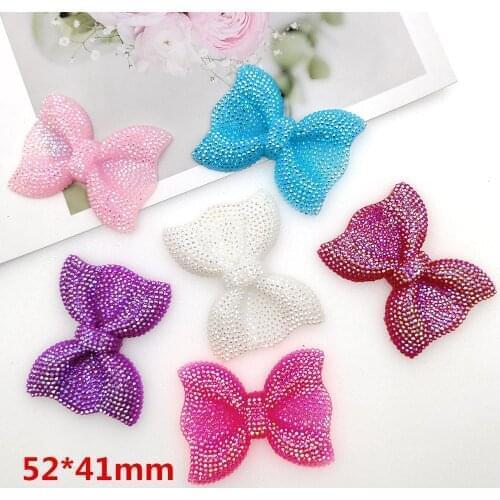 50pcs Mix 52*41MM Big Size Middle Hole Hair Bow Beads Rhinestone Crystal Flatback Resins DIY Craft Embellishments Accossories