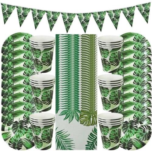 Big deal 61Pcs Hawaiian Luau Party Decoration Palm Leaf Tableware Paper Plate Cup Tropical Summer Birthday Party Wedding Decor