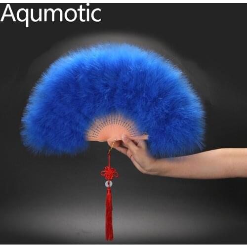 Aqumotic Blue Feather Fans White Pink Red Black Decorative Fan 1pc Thicken Nature Feather Vintage Feathered Handmake Good