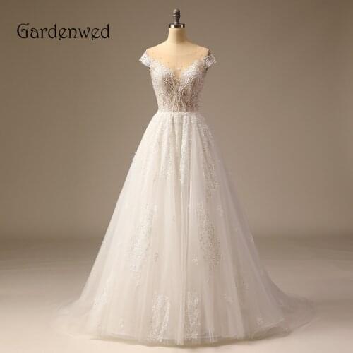 Special Beading Long Tulle Wedding Dresses Scoop Floor-length A Line Hand Made Bridal Gowns Low Back