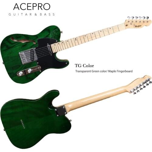 Band New Acepro F hole Electric guitar with Solid ASH top, High quality Transparent Green / Blue / Brown Color Guitarra