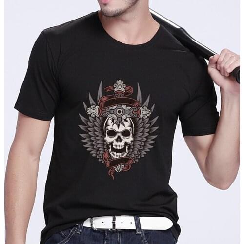 Mens T-shirt Gothic Style Skulls Pattern Short-sleeved Summer Harajuku Tops Black Youth Casual Print Male Plus Size Tee Shirts