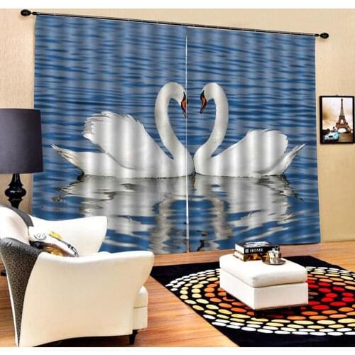 Blue lake curtains swan curtain Luxury Blackout 3D Window Curtains For Living Room Bedroom Customized size