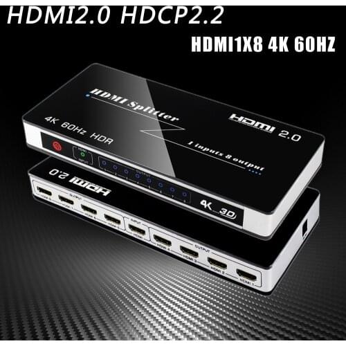 1 In 8 Out HDMI-compatible Splitter , 1x8 4K HDMI-compatible 2.0 Splitter Support 4K*2K@60HZ / 3D / HDCP 2.2 / HDMI 2.0