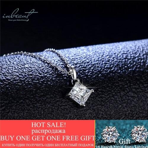 Inbeaut 925 Silver Princess Cut 1.2 ct D Color Pass Diamond Test Square Moissanite Pendant Necklace Classic Wedding Jewelry Gift
