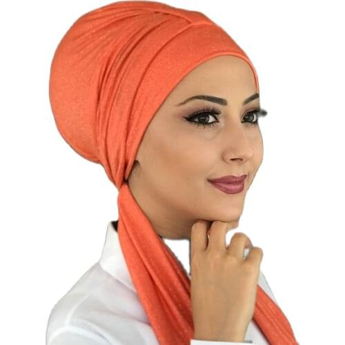 Islamic Fashion Muslim Hijab Lady Hijab 2021 Trend Scarf Bone Beanie Ready Shawl Scarf Buckle Hat Orange Hijab Bathing Cap Shawl