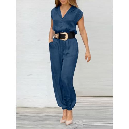 ZANZEA Jumpsuits Women 2021 Ladies Summer OL Bodysuits Female Lapel Collar Maxi Romper Casual Solid Loose Playsuit Plus Size 5XL