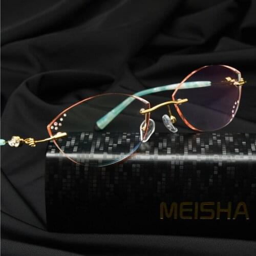 Korean Frameless Womens Diamond Cut Gradient Color Presbyopia Anti-blue Light Invisible Screw Designer Glasses Eyeglass Frames