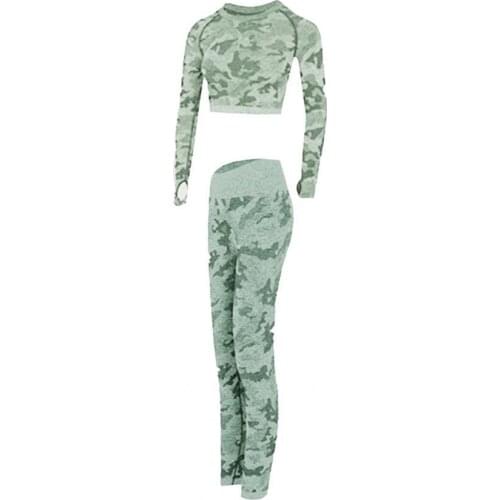 2Pcs Yoga Suit Long Sleeve Crop Top Blend Fabric Seamless High Waist Workout Outfits for Women Yoga Dancing Fitness Sports