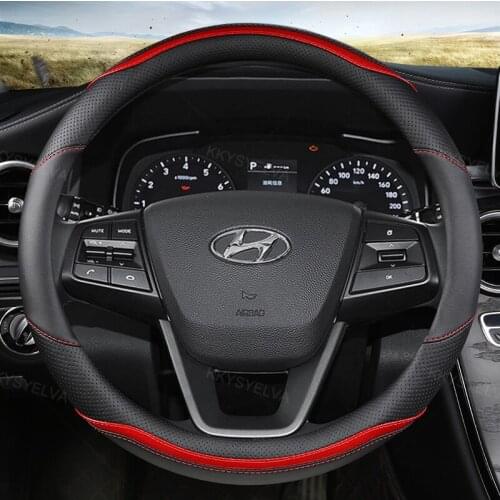 Carbon Fiber Leather Car Steering Wheel Cover Anti-slip for Hyundai i30 kona i10 i35 elantra santa fe Auto Accessories
