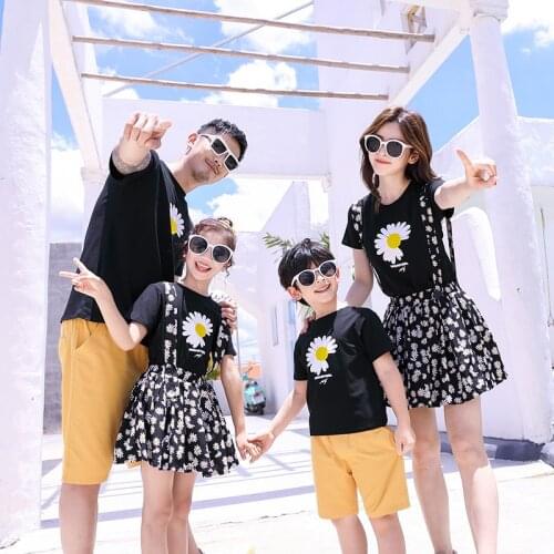 Summer Family Matching Outfits Mother Daughter T-shirt With Skirts Dad and Son Matching Cotton T-shirt &Shorts Couple Outfits