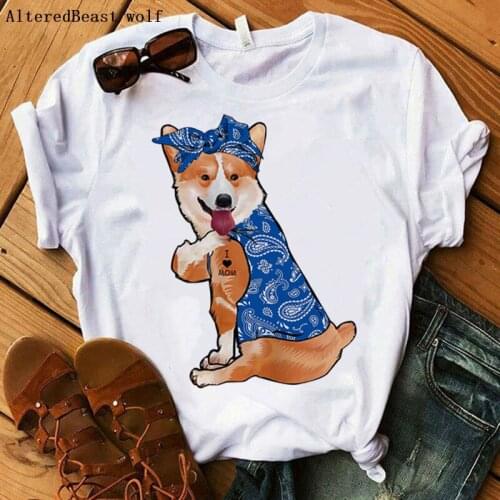 Summer Corgis Dog Bandana I Love Mom T-shirt Women Harajuku Mama Funny T Shirt Female Hip Hop 2021 Short Sleeve Tshirt Clothes