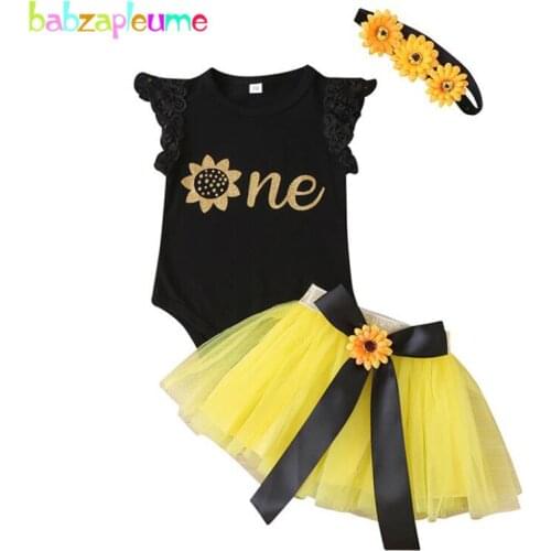 3Piece Summer Newborn Baby Clothes Cute Flower Sleeveless Letter Vest T-shirt+Lace Skirt+Headband Toddler Girl Clothing Set 1938