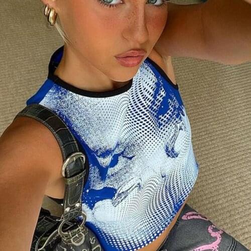 Summer Stylish Printing Tank Tops Female Adults Sleeveless O-Neck Slim Fashion Trendy Wild Casual Basic Cropped Vest