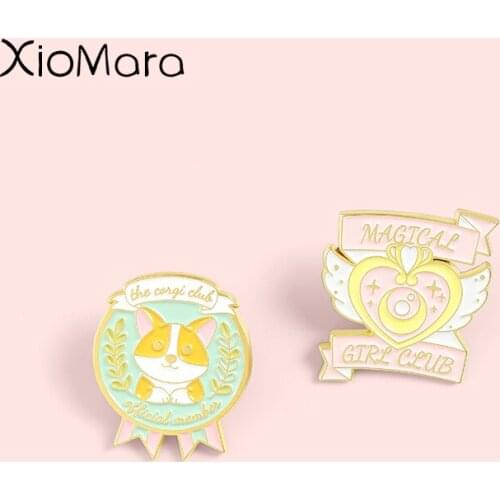 Corgi Dog Medal Magical Girl Club Enamel Pins Club Pass Cartoon Brooches Badges Clothes Bag Cute Pins Jewelry Gift for Friends