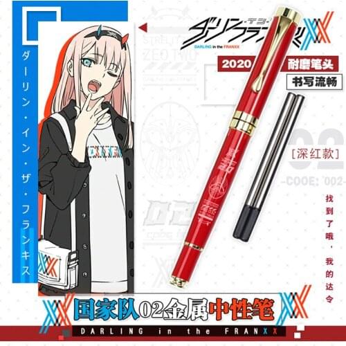 Anime DARLING in the FRANXX 02 Zero Two Theme Metal Stationery Ballpoint Gel Pen Rollerball Pen Student Sign Pen Xmas Gift