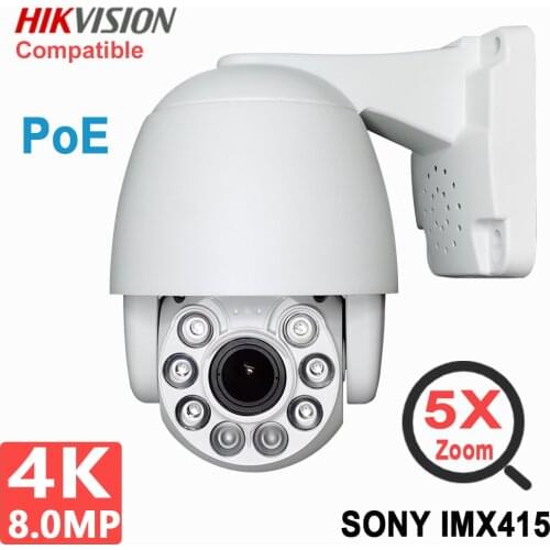 8.0MP 4K Mini POE PTZ IP Camera 5X Zoom IR 50m H.265 Hikvision Protocol 120dB WDR Sony Imx415 Smart Home Security Camere