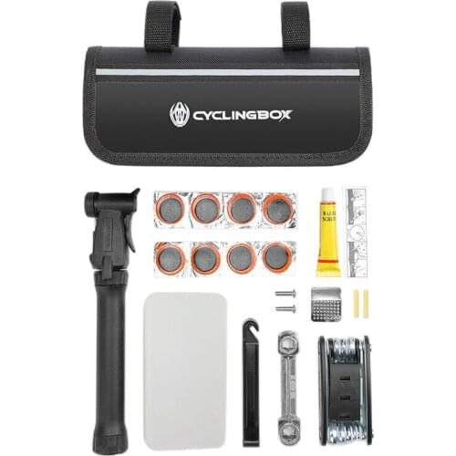 CYCLING BOX Bike Tire Repair Tool Kit Mini Bicycle Tire Pump Tire Puncture Repair Kit Bike Multi Tool Set with Bike Tool Bag