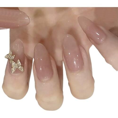 Fake Nails Pink Round Butterfly Wear Nail Stickers With Glue Finished Nail Stickers 24 Nail Stickers SANA889