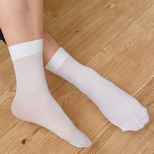 10 pairs/Lot Business Mens Summer Socks Thin Silk High Elastic Nylon Breathable Casual Short Crew Socks Male Cool Socks