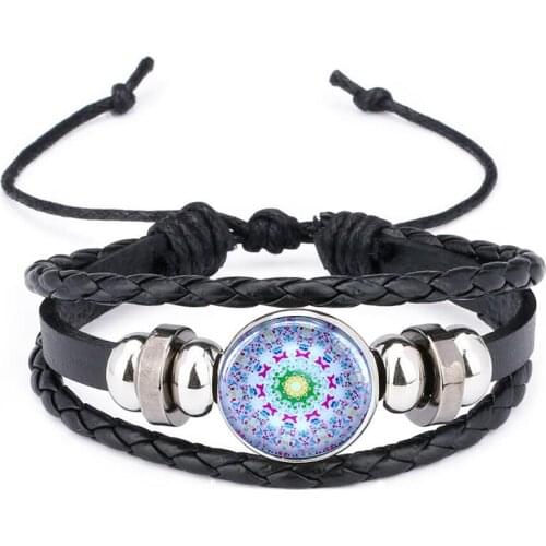 2018 New Colorful Datura Flower Cabochon Snap Button Charm Bracelet Adjust Size Leather Bracelet for women Men Jewelry B18121